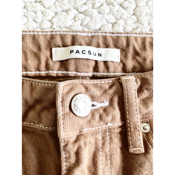 Pacsun Tan & White Mom Jeans w/Circle Designs and Raw Hem - Picture 2 of 7